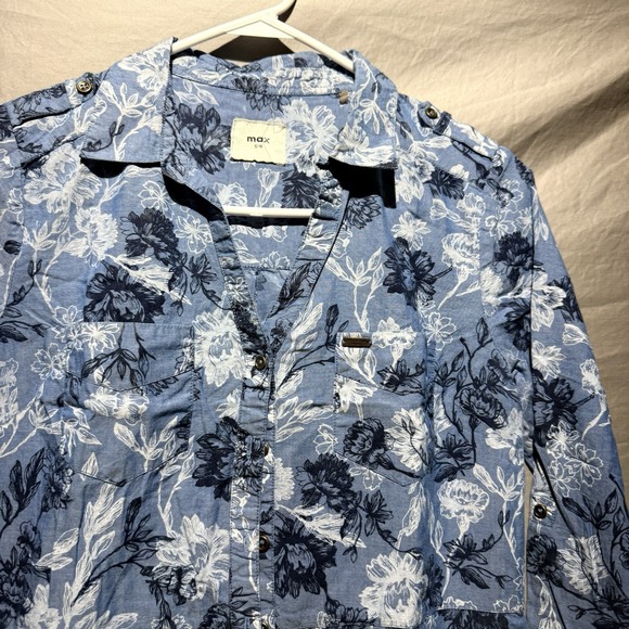 Max Women‎ 1/4 Button Shirt Dress Size S/10 Floral Blue Long Sleeve - Picture 4 of 14